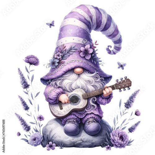 Lavender Gnome with Floral Decorations Illustration.
