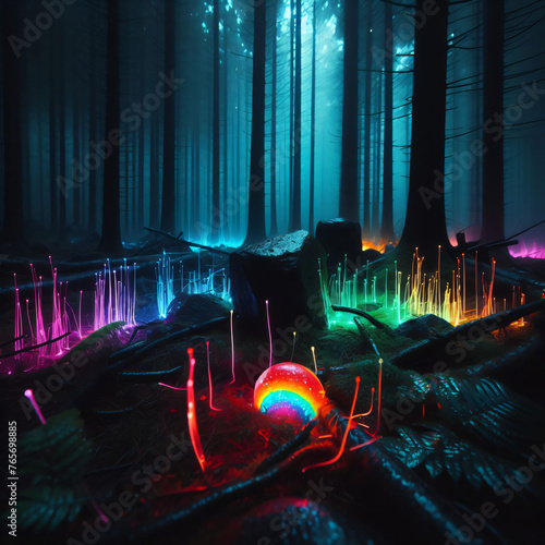 Enchanting Rainbow Gem in Mysterious Forest Setting photo