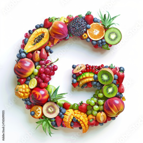 Vitamin Rich Assortment of Tropical Fruits Forming a Letter  G 