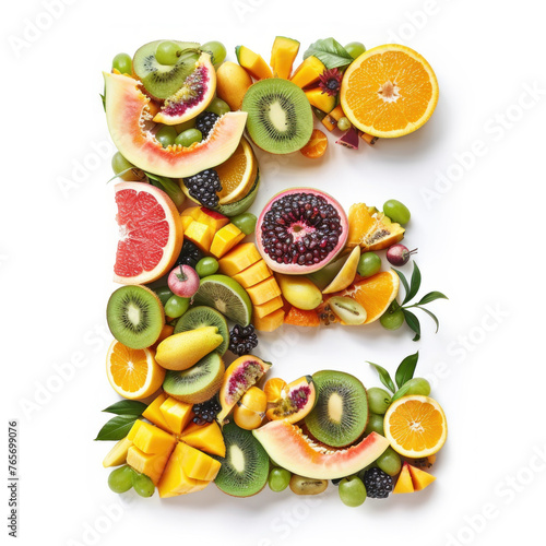 Vitamin Rich Assortment of Tropical Fruits Forming a Letter  E 