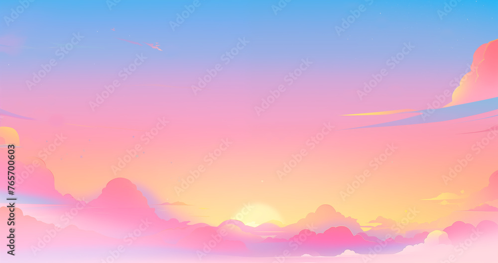 Hand drawn cartoon beautiful dusk sky illustration
