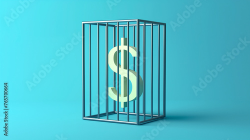 Dollar symbol in a cage on a blue background