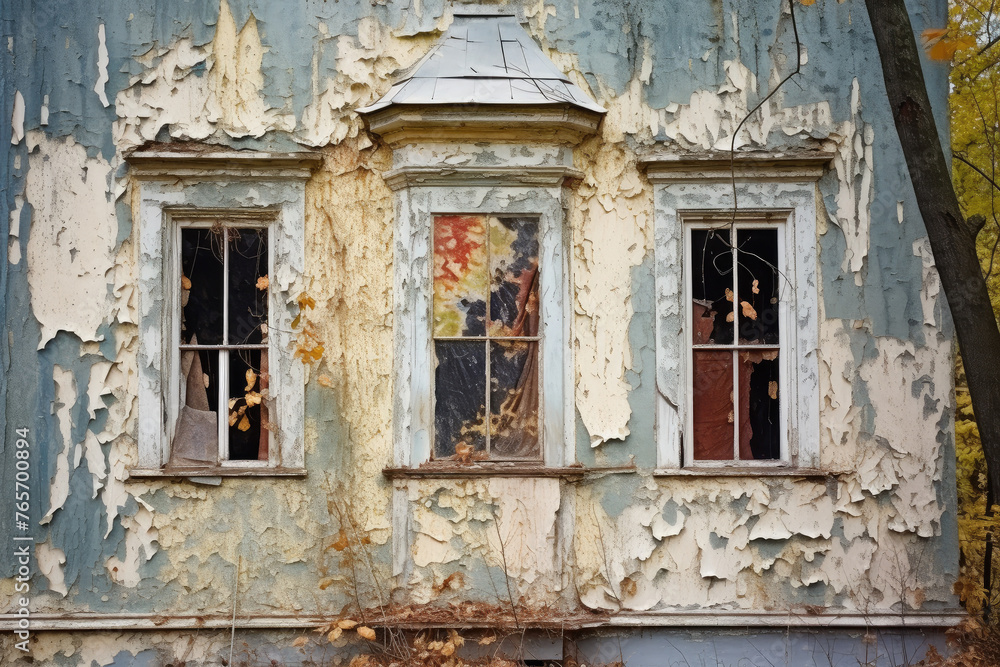 Vintage Window Frame Revealing Stories of the Past with Peeling Paint and Decay