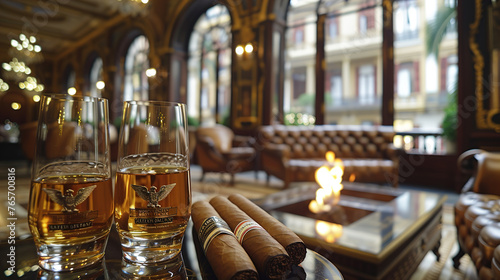 A glass of whiskey paired perfectly with a cigar embodies sophistication and leisure 