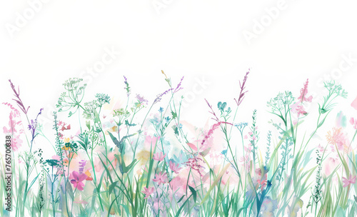 Colourful delicate meadow flowers on white background