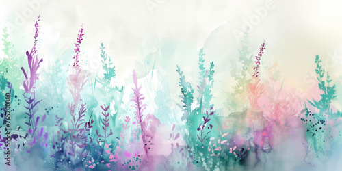 Delicate meadow wild flowers in pastel colours, abstract watercolour painting, floral seasonal background