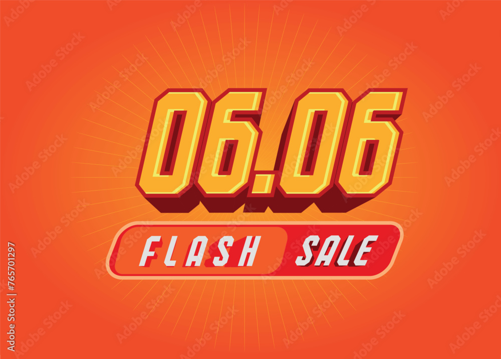 06.06 sales event and promotion, text with 3D effect.