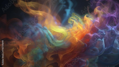 Rainbow smoke on black background, surreal video, smoke animation