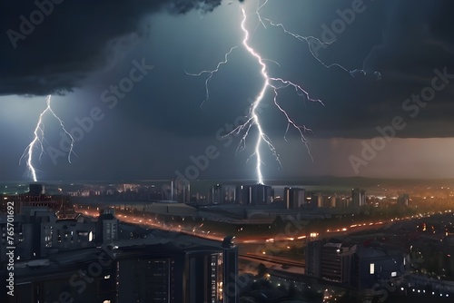 lightning thunderstrike in the city photo