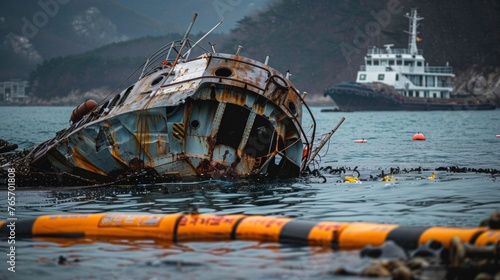 The shipwreck capsized off the coast  photo