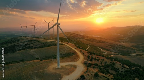 Wind turbines are being used in Zaragoza province, Aragon, Spain for generating electricity. photo