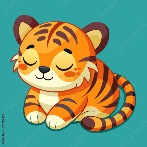 Somali breed two kittens playing in the field Cute tiger sleeping cartoon illustration