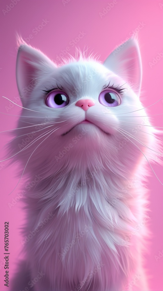 A cartoon cat with a pinkish glow on its face is smiling