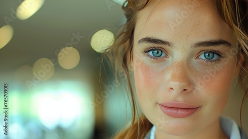 Close Up of Woman With Blue Eyes