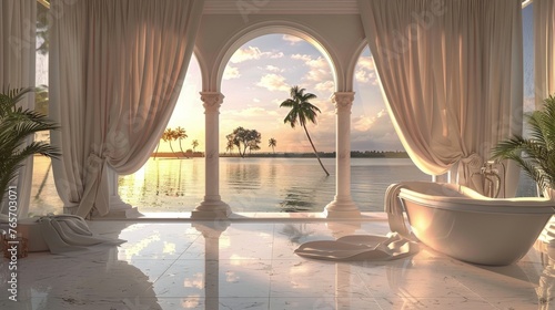 Modern Bathroom With Large Tub and Window