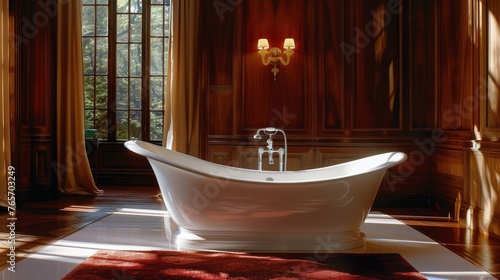 Luxurious Bathroom Featuring Tub and Chandelier