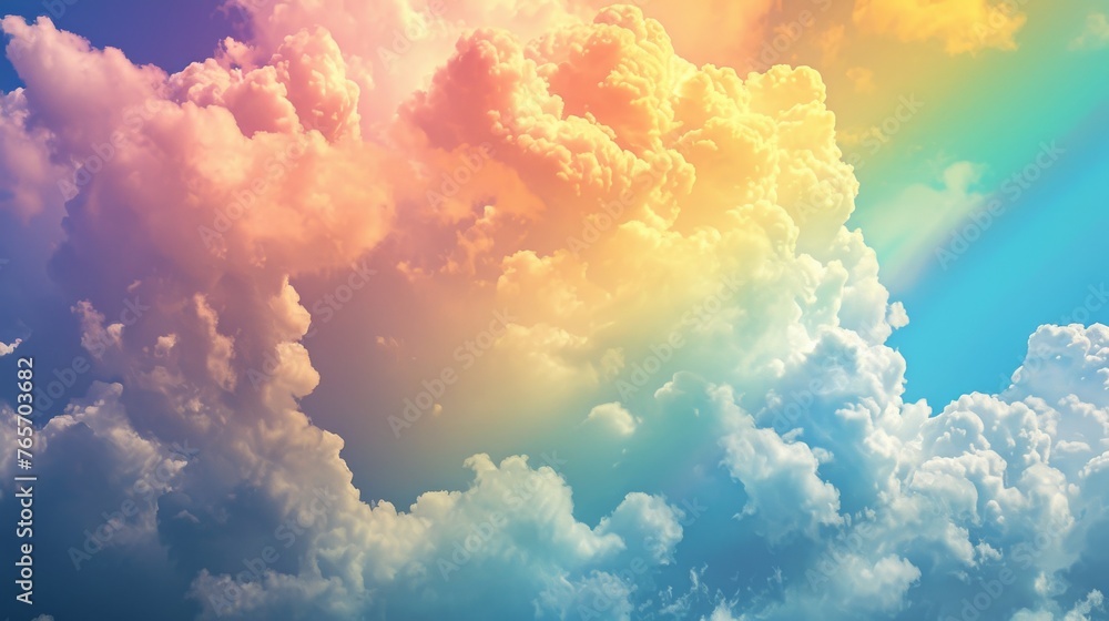 Blue sky background with tiny clouds and rainbow Stock Illustration ...