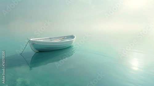 A small white boat is floating in the water