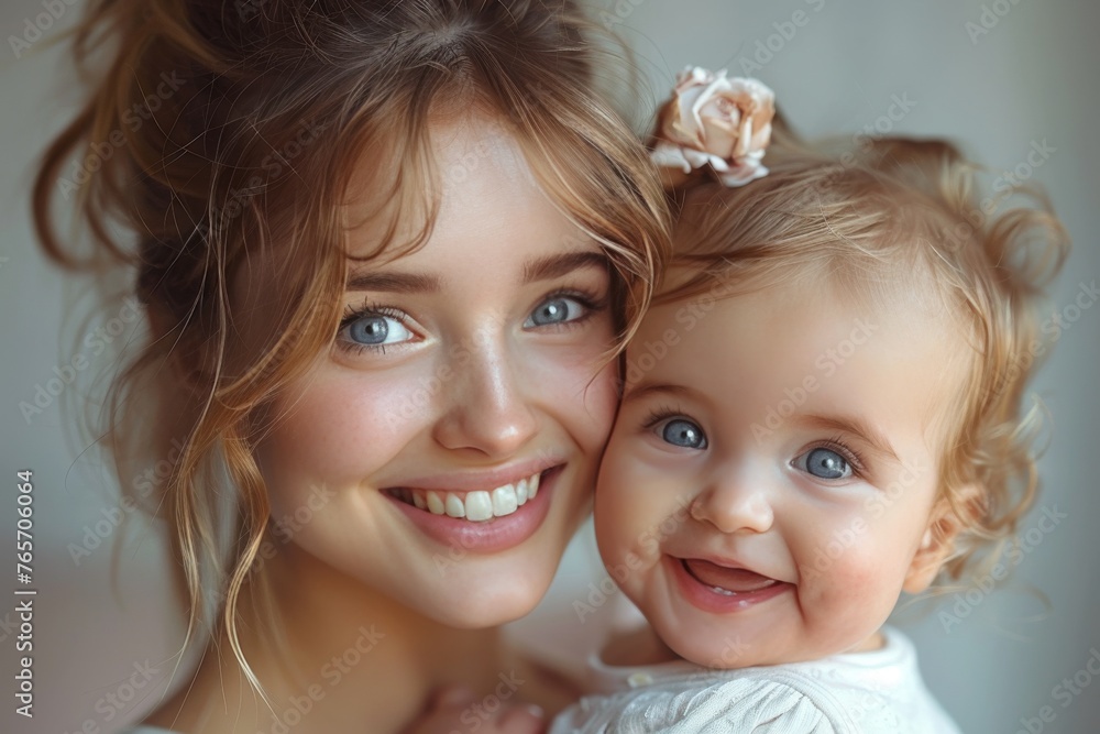 A woman is holding a baby and smiling A woman is holding a baby and smiling