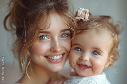 A woman is holding a baby and smiling