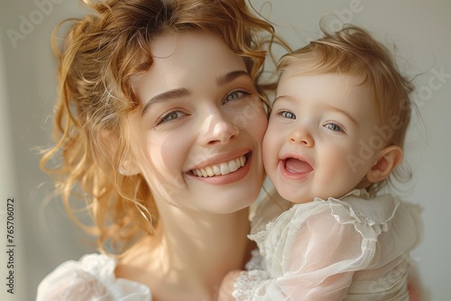 A woman is holding a baby and smiling