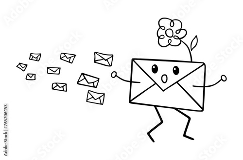 Postal envelope, Cheerful postal character, postal envelope running, hurries to deliver post,
postal envelope  hurries to deliver news