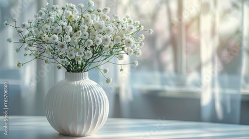 White Vase With Flowers on Table