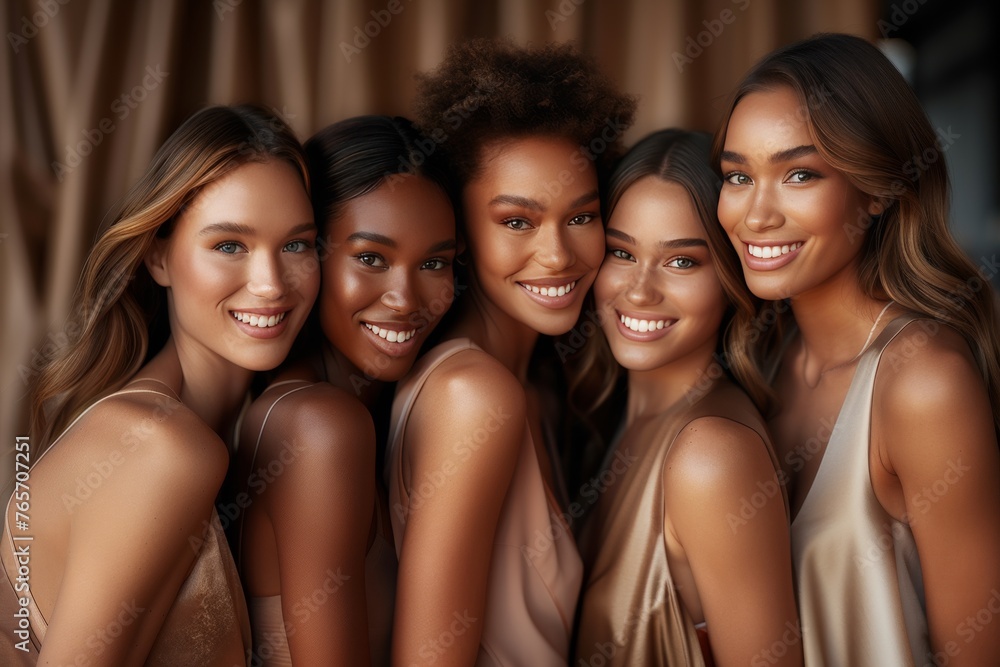 Obraz premium A group of women with different skin tones are standing next to each other