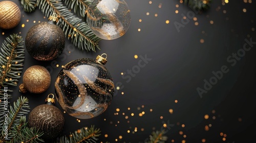 Elegant Black and Gold Christmas Background With Ornaments