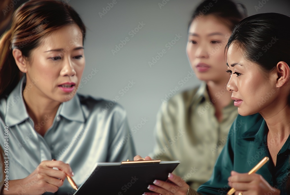 Three women are sitting together and talking Three women are sitting together and talking
