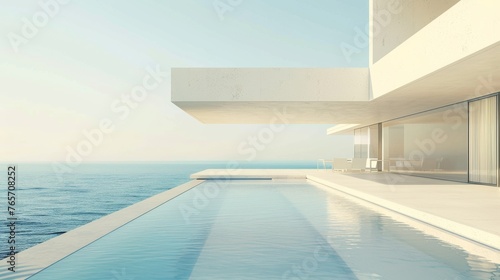A large house with a pool and a balcony overlooking the ocean