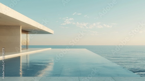 A large house with a pool and a balcony overlooking the ocean © jiawei