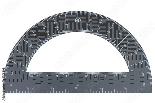 Metal silver protractor isolated on white