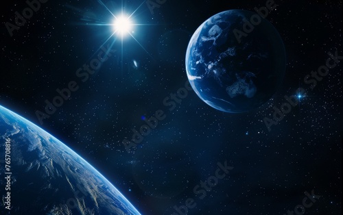 A blue planet with a star shining on it © jiawei