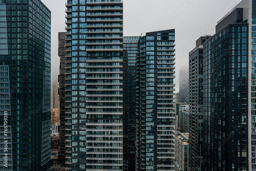 panorama of big city with modern skyscrapers buildings from glass and steel, downtown district of Toronto
