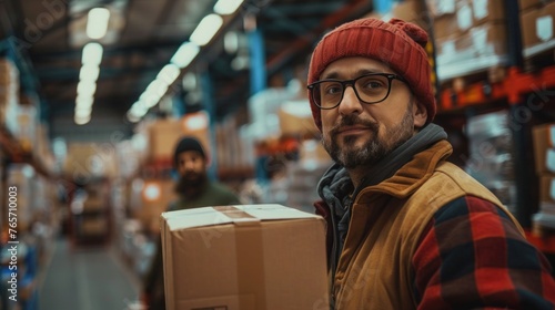 Product Packing and Counting in Warehouse: Two Male Colleagues Preparing Boxes for Transport