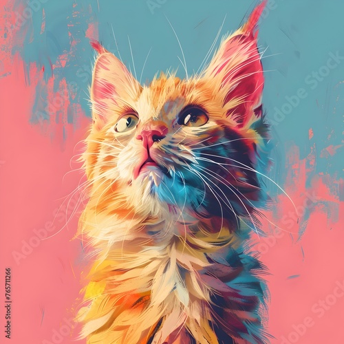 Vibrant and Whimsical Digital Cat Portrait in Style