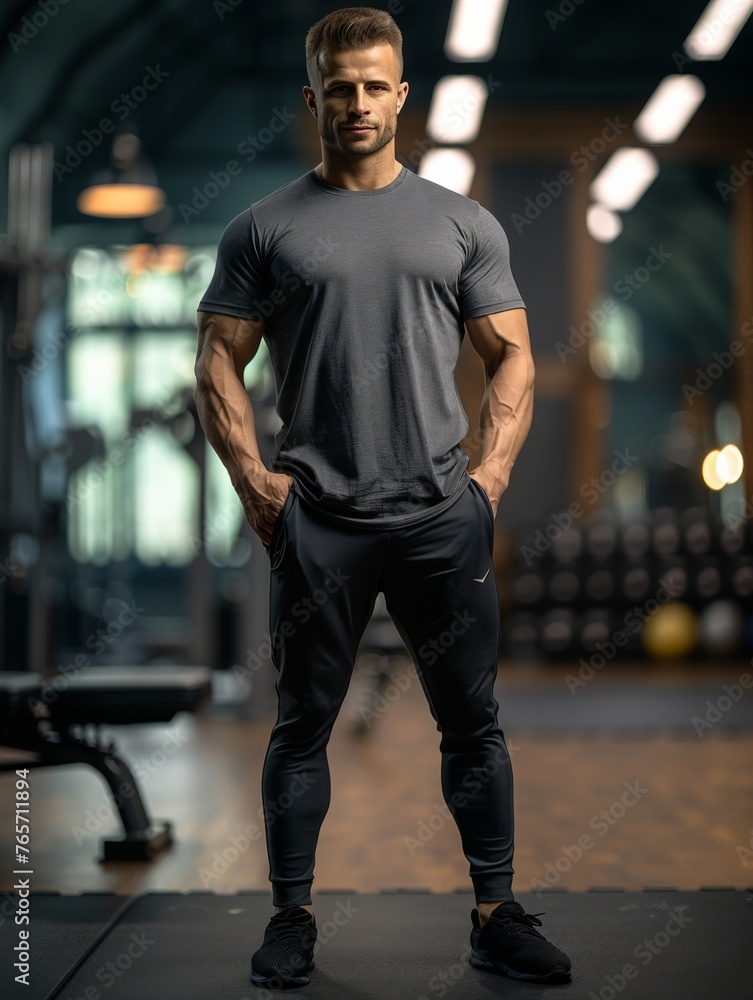 Fototapeta premium A man in a gym poses for a picture