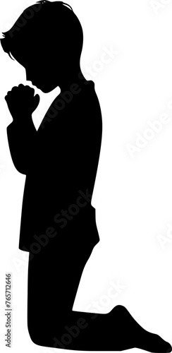 Silhouette boy praying vector