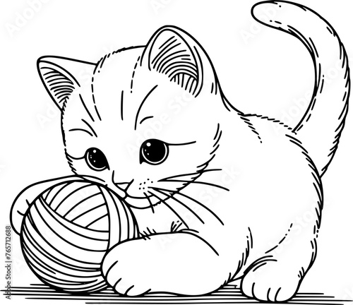 Cat wit ball, kitten playing ball vector