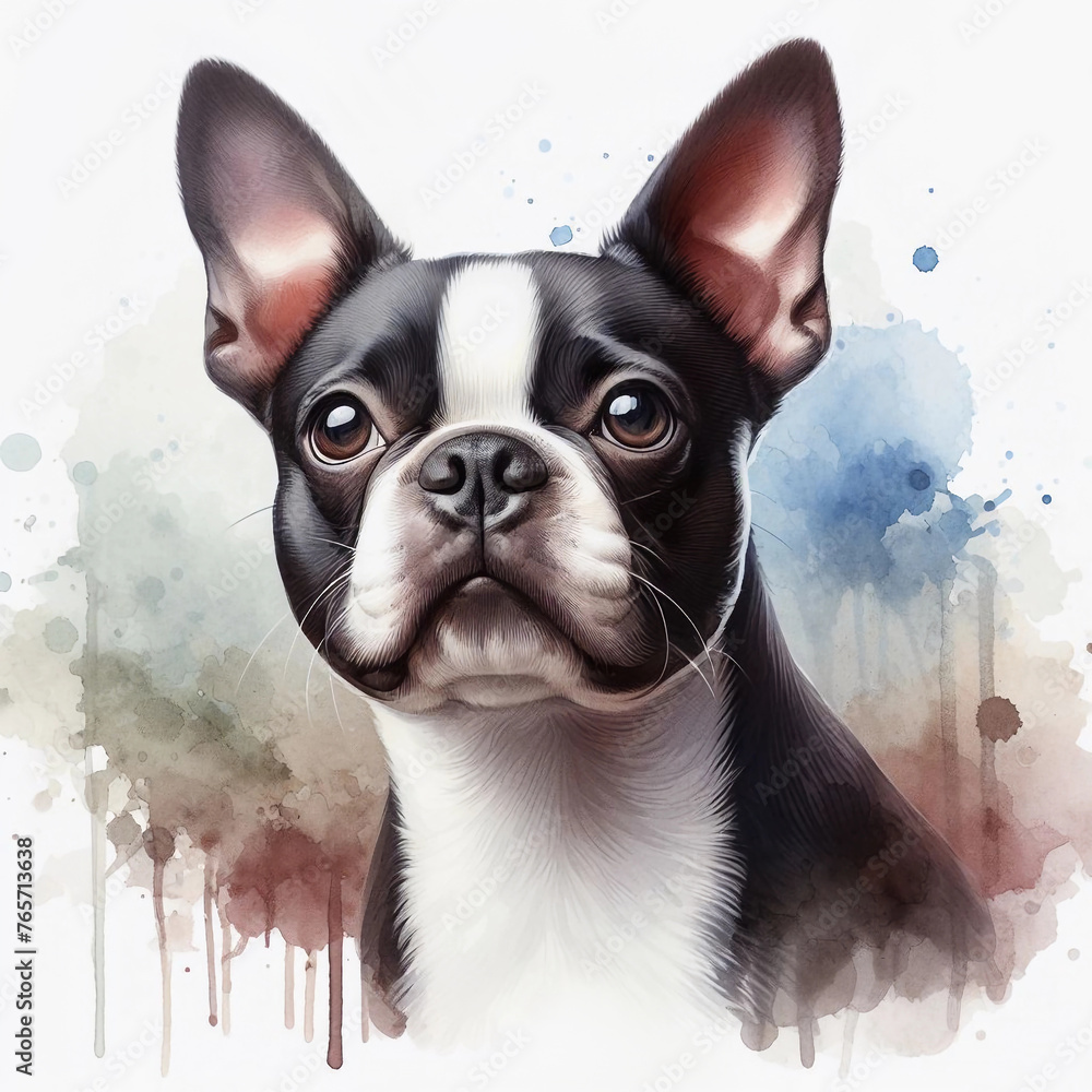 French Bulldog Watercolor Painting Dog Portrait.