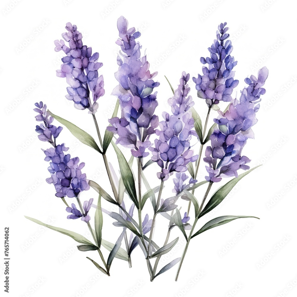 Obraz premium Colorful watercolor lavender flowers illustration on a white background