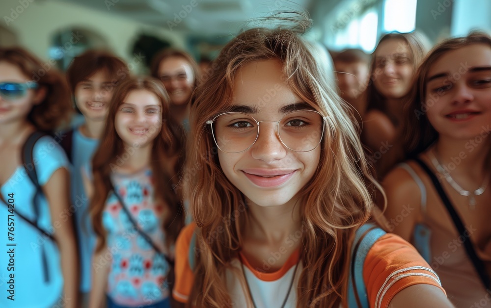 A group of young people are smiling for a picture