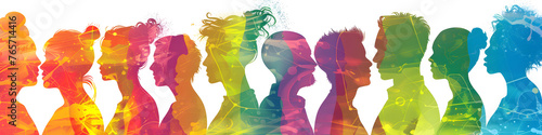 Colorful silhouettes of diverse people holding hands, Diversity Equity and Inclusion, modern company background photo