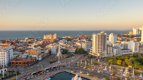 Drone images of historical center of Cartagena, Colombia from above