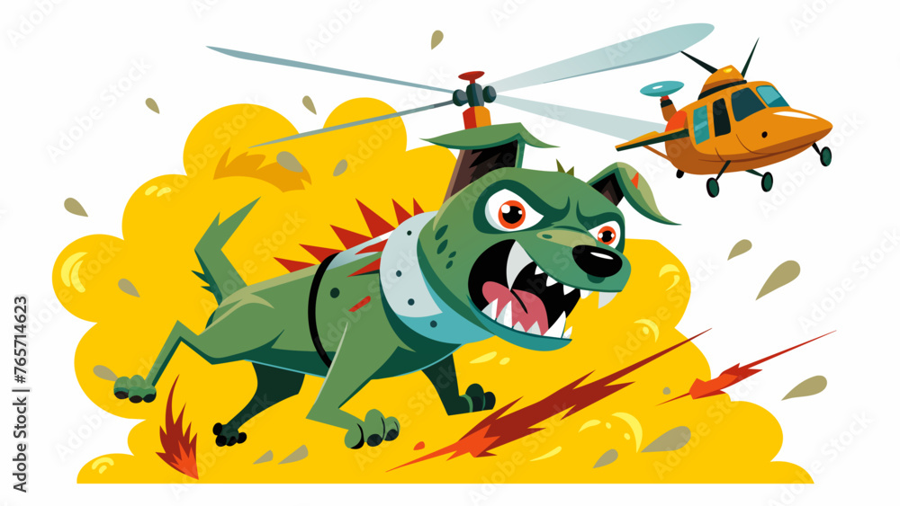 Naklejka premium perro-volando-con-sustancias-dudosas-mientras vector illustration