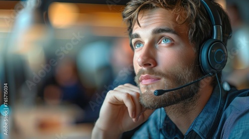 Thoughtful Call Center Operator Providing Customer Service Solutions