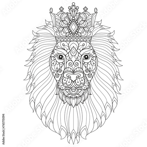 Lion prince and crown hand drawn for adult coloring book