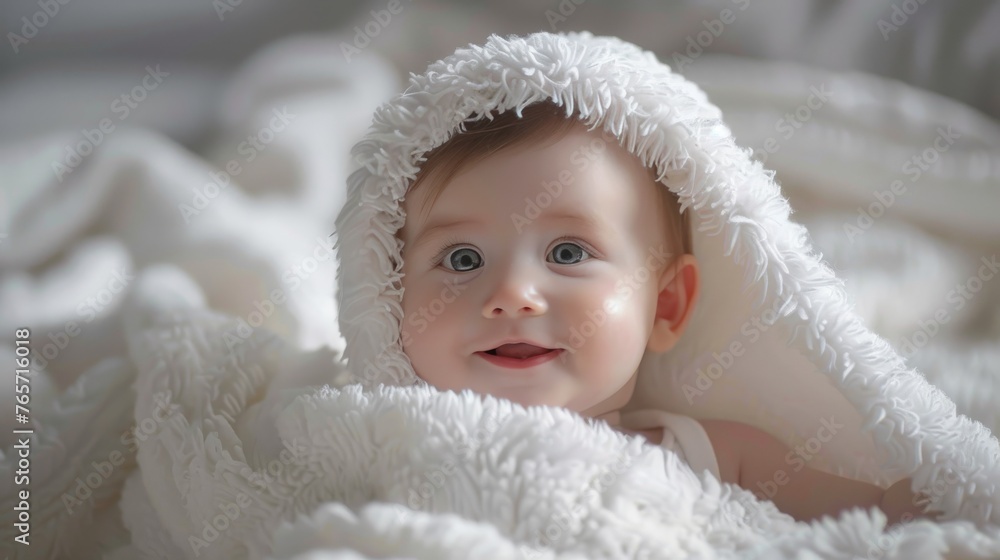 Baby Wrapped in Blanket Gazing at Camera Baby Wrapped in Blanket Gazing at Camera