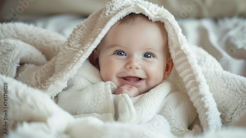 Smiling Baby Wrapped in a Blanket